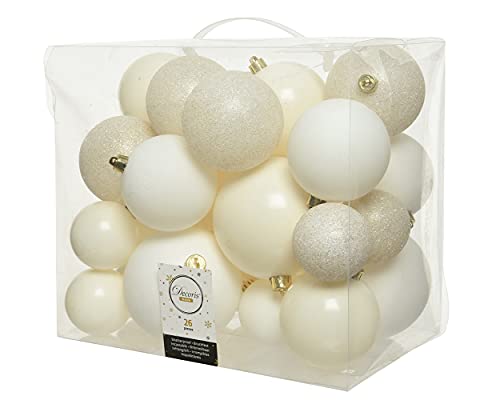 Weihnachtskugeln Kunststoff 6cm 8cm 10cm Mix 26 Stück mit Glitzer wollweiß Weihnachtskugeln Kunststoff 6cm 8cm 10cm Mix 26 Stück mit Glitzer wollweiß von Decoris