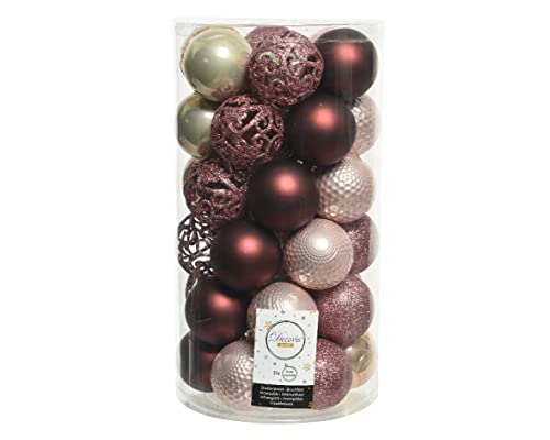 Weihnachtskugeln Kunststoff 6cm x 37 Stück Ornamente Mix Christbaumkugeln Set rosa pink Champagner von Decoris