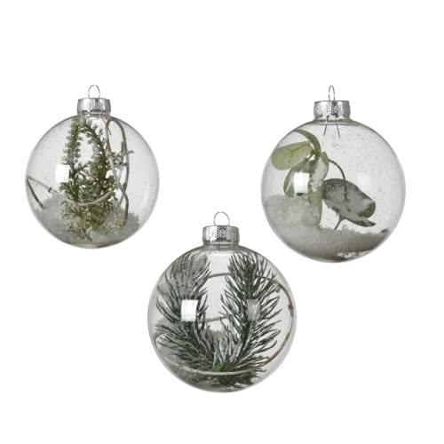 Weihnachtskugeln Zweige mit Schnee 8cm 3er Set - echtes Glas mit Aufhänger - 3er Set von Decoris