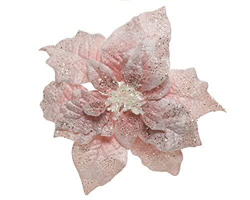 Weihnachtsstern Blume auf Clip 16cm x 1 Stück künstliche Blumen Christbaumschmuck rosa Hellrosa Rose von Decoris