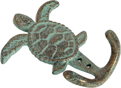 Decoronix Doppelhaken aus Gusseisen, Motiv: Meeresschildkröte, Bronze, mit grüner Grünspan-Patina, dekorative Wandhaken für Handtücher, Mäntel und Taschen, rustikale Vintage-Küstendekoration, für Decoronix Doppelhaken aus Gusseisen, Motiv: Meeresschildkröte, Bronze, mit grüner Grünspan-Patina, dekorative Wandhaken für Handtücher, Mäntel und Taschen, rustikale Vintage-Küstendekoration, für von Decoronix