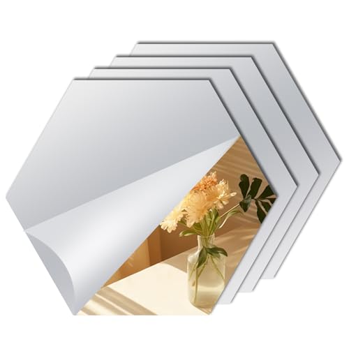 Decoroom 10 Stück Spiegelfliesen Selbstklebend Spiegel zum Kleben 20×20cm 2mm Spiegelfolie Acryl Sechseck Klebespiegel Badezimmer Wohnzimmer Schlafzimmer Schrank von Decoroom