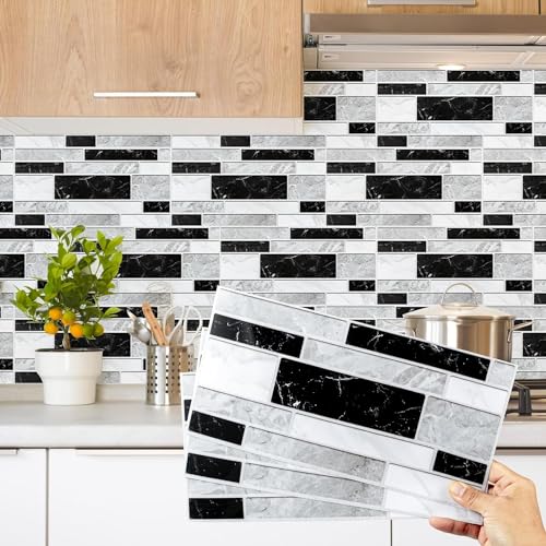Decoroom Fliesenaufkleber Schwarz 24pcs/15x30cm Brick Vinyl Selbstklebende Fliesenfolie Wasserfes Wandfliese Sticker für Küche Backsplash Badezimmer, Mit PVC Fliesen klebefliesen von Decoroom