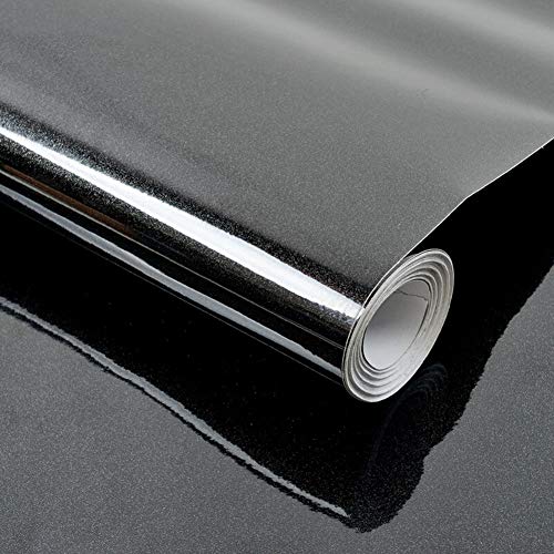 Decoroom Klebefolie Selbstklebend Schwarz Hochglanzfolie Mit Glitzer 40 X 300cm Hochwertigem PVC Dekorfolie Küchefolie Möbelfolie Wasserfest Folie DIY Wandaufkleber von Decoroom