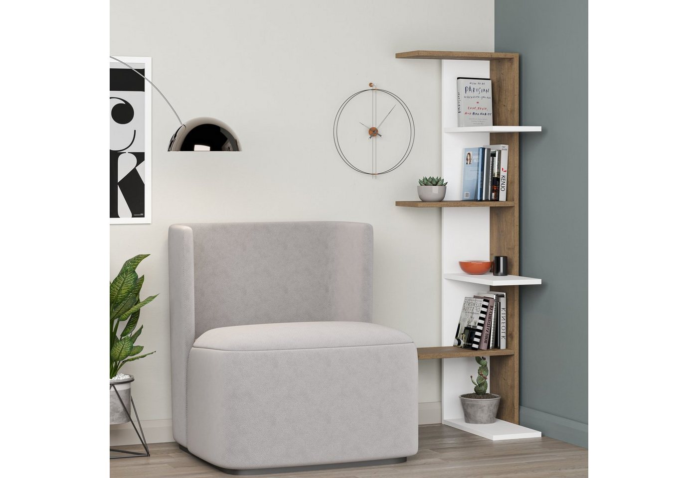 Decortie Bücherregal Saso Modernes Eck-Bücherregal, 37 x 24 x 141 cm, Modernes Eck-Bücherregal, 37 x 24 x 141 cm von Decortie