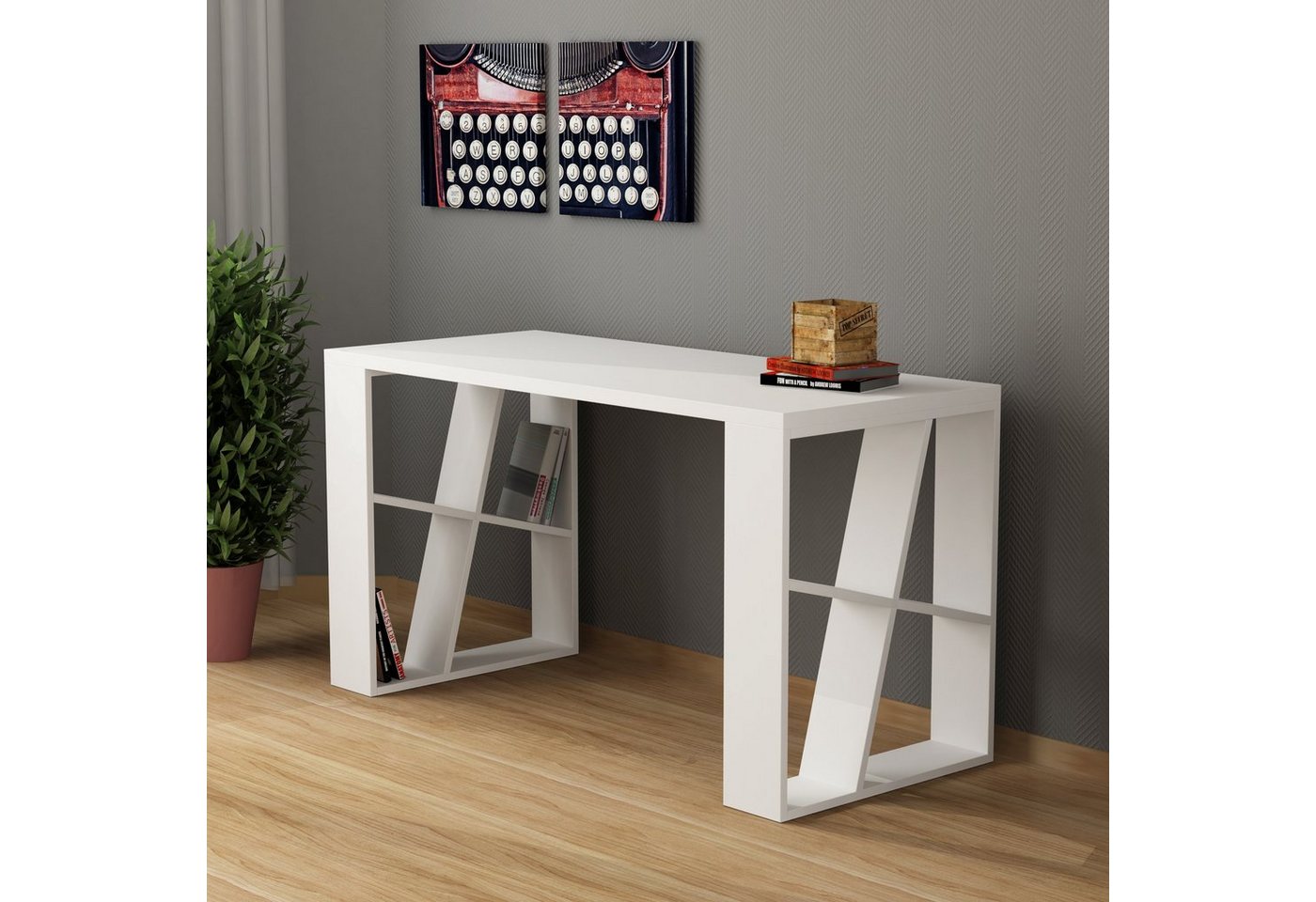 Decortie Schreibtisch Honey (1 Tisch), Moderner Schreibtischt mit Bücherregal, 137 x 60 x 75 cm von Decortie