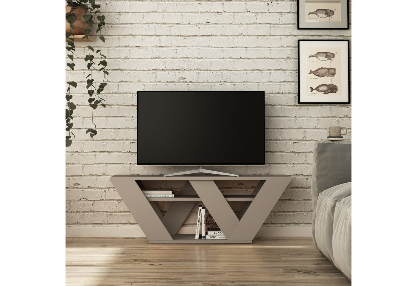 Decortie TV-Schrank Pipralla Moderner TV-Ständer Multimedia Mit Einlegeböden, 110 x 30 x 40 cm von Decortie