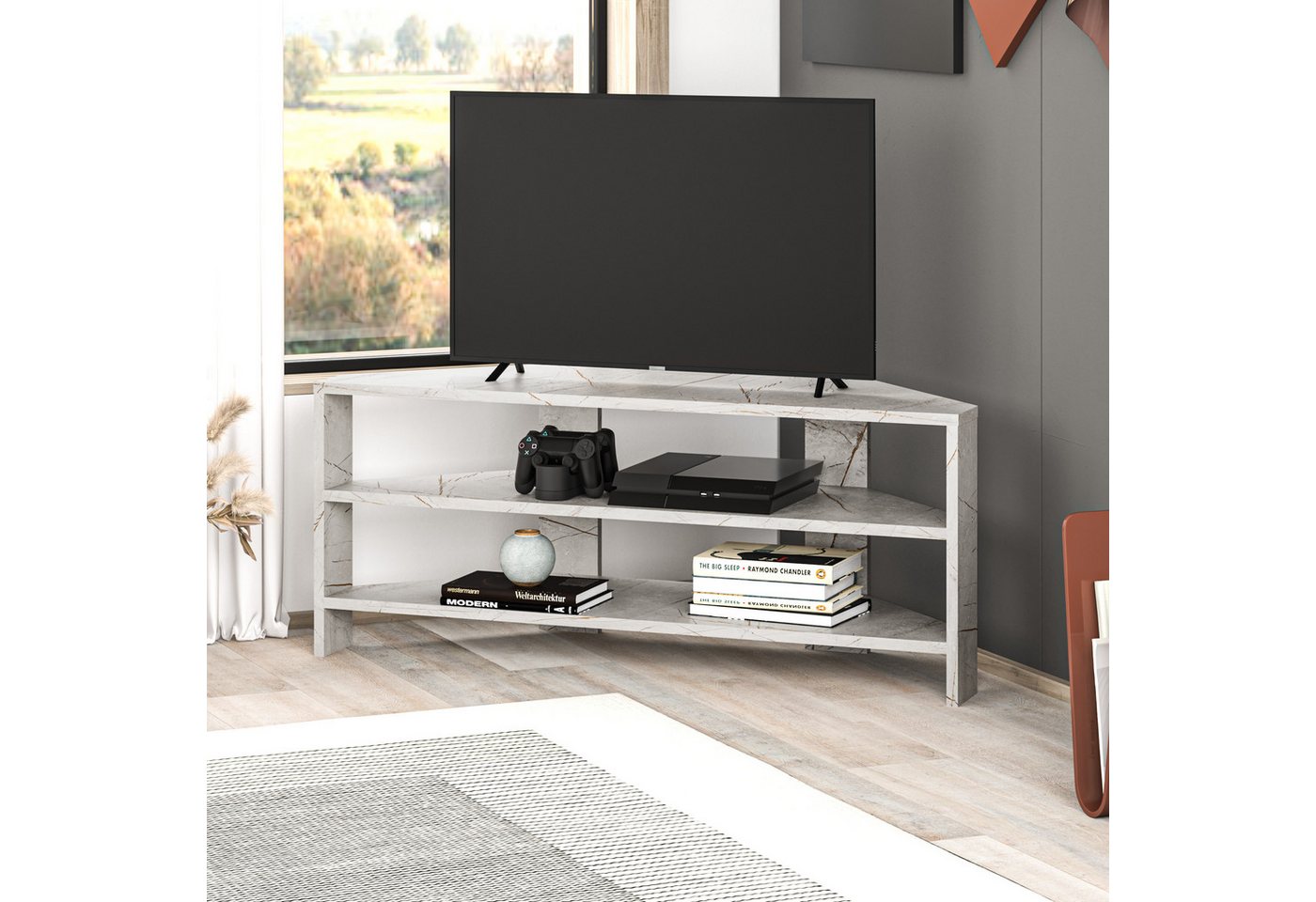 Decortie TV-Schrank Thales (1 set) Modernes Eck-Fernsehgerät Multimedia-Center, 110 x 36 x 45 cm von Decortie