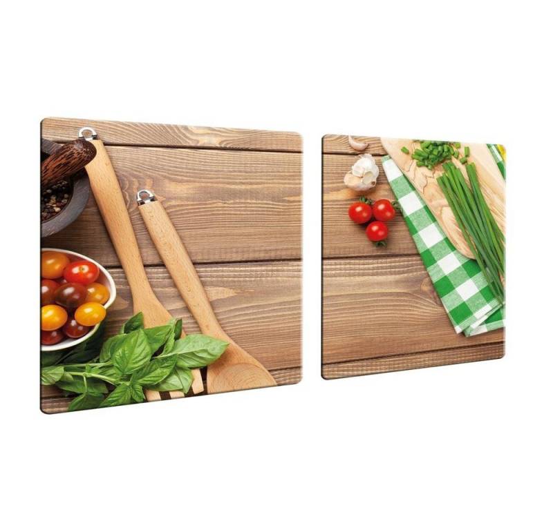 Decorwelt Herd-Abdeckplatte Ceranfeldabdeckung 80x52 2-teilig Holz Gemüse von Decorwelt