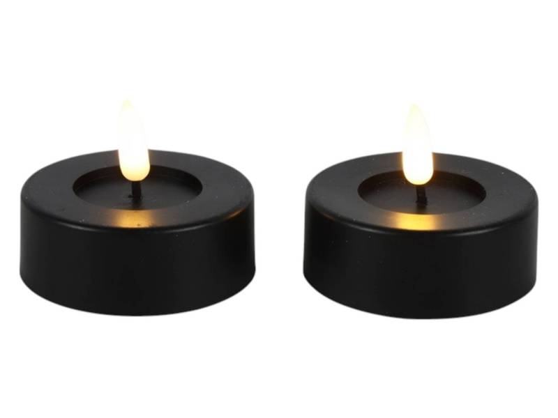 Countryfield LED-Kerze (2-tlg), Teelichter outdoor schwarz 3D-Flamme Timer 6,5x5,2cm von Countryfield