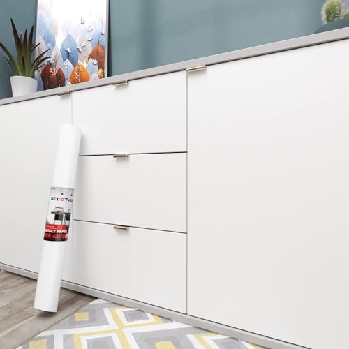 Decotalk Möbelfolie Weiß Matt Wasserfest Tapete küche 40X300cm Möbelfolie Selbstklebende Weiß Ultimativer Soft Touch Selbstklebende Tapete Schlafzimmer Tapete Küchenfolie Klebefolie für Renovierung von Decotalk
