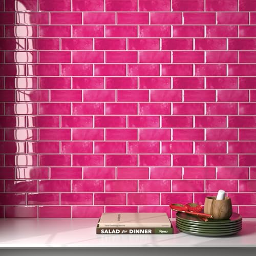 Decotalk Fliesenaufkleber Aufkleber Küchenrückwand Dunkle Rose Ziegelsteinoptik 30.5x30.5cm/3 Stück Wasserdicht Fliesenaufkleber Deko Fliesen Klebefliesen Selbstklebende Küchenrückwand Wandaufkleber von Decotalk