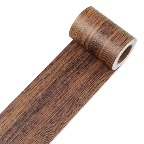 Decotalk Selbstklebende Folie Holzoptik Border 7.6X1500cm Bordüre Selbstklebende Tapete Tapetenbordüre Holz Reparatur Holzkontaktpapier Klebeband Fliesen Bordüre PVC Border für Boden Tische Wände von Decotalk
