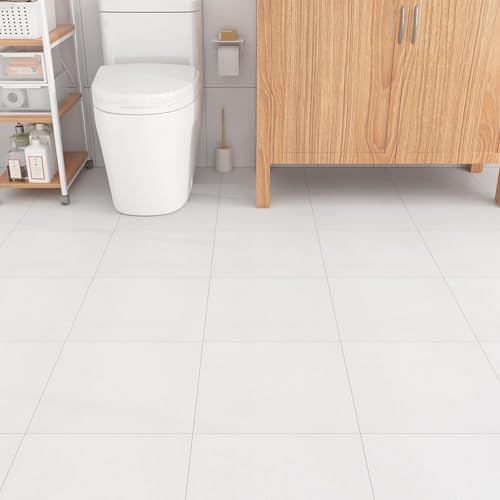 Decotalk Vinylboden Selbstklebend Weiß PVC Bodenbelag 30X30cm /15 Stück Bodenfliesen Selbstklebend Wasserdichte Bodenaufkleber Rutschfest Bodenfliesen Fliesenaufkleber für Küche Bad Schlafzimmer von Decotalk