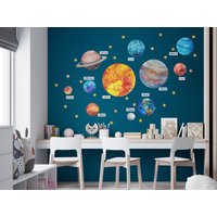 Aquarell Sonnensystem Große Wandtattoos Für Kinder, Wandaufkleber Planeten, Kinderzimmer, Wandsticker, Wand Dekor Set Selbstklebend von DecotiaWallDecals