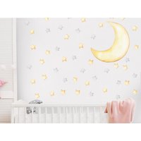 Aquarell Sterne Und Mond, Nachthimmel Wandtattoos Für Kinder, Wandaufkleber Fürs Kinderzimmer, Wandsticker, Wand Dekor Set Selbstklebend von DecotiaWallDecals