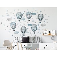 Blau Heißluftballon Wandtattoo- Luftballons - Kinderzimmer Aquarell Große Wandaufkleber Fürs Kinderzimmer, Wandsticker, Wand Dekor von DecotiaWallDecals