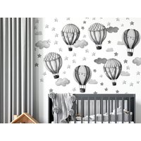 Grau Heißluftballon Wandtattoo- Luftballons - Kinderzimmer Aquarell Große Wandaufkleber Fürs Kinderzimmer, Wandsticker, Wand Dekor von DecotiaWallDecals