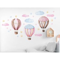 Große Wandaufkleber Heißluftballons, Aquarell Fürs Kinderzimmer, Wandsticker, Wand Dekor Set Selbstklebend Rosa Und Blau von DecotiaWallDecals