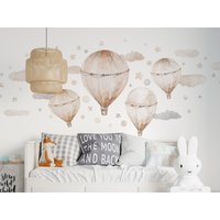 Große Wandsticker Beige Pastell Luftballons Wolken Sterne Punkte - Kinderzimmer Aufkleber Heißluftballon von DecotiaWallDecals