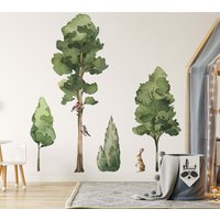 Riesen Laubbäume Wandtattoo, Tiere, Große Baum Wandtattoos, Wald Aquarell Abziehbilder von DecotiaWallDecals