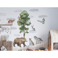 Waldtiere Große Wandtattoo, Wandtattoo Hirsch, Kinder, Wilde Aquarell Tiere von DecotiaWallDecals