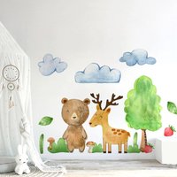 sticker Set Kinderzimmer, Aquarell Baby Tiere, Wandsticker, Wanddeko Selbstklebend Wandaufkleber Für Kinder, Wald von DecotiaWallDecals