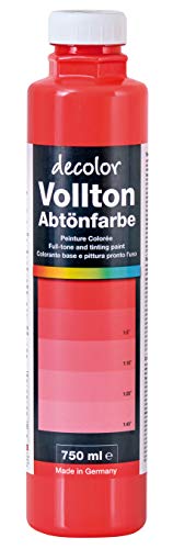 decotric Decolor Bunte Abtönfarbe Signalrot - 750 ml I Dispersionsfarbe für dekorative Anstriche und wasserbasierten Materialien I Hohe Farbkraft & Ergiebigkeit von decotric