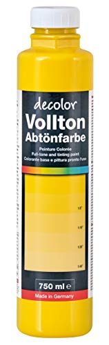 decotric Decolor Bunte Abtönfarbe Sonnengelb - 750 ml I Dispersionsfarbe für dekorative Anstriche und wasserbasierten Materialien I Hohe Farbkraft & Ergiebigkeit von decotric