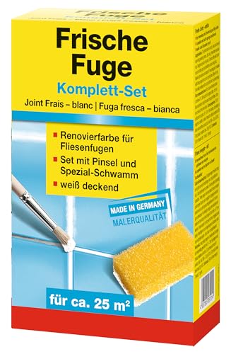 Baufan Frische Fuge Fugenmörtel Set - 250ml, weiß deckender I wasch- & scheuerbeständige Fugenfarbe I Renovierfarbe zum Auffrischen von Fliesenfugen von Baufan