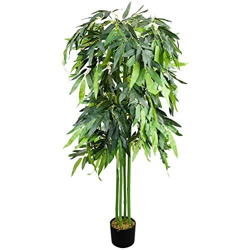 Decovego Bambus Bambus-Strauch Bambusbaum Kunstpflanze Kunstbaum Baum Künstliche Pflanze Bamboo Künstlich Echtholzstamm Innendekoration Deko 140 cm von Decovego