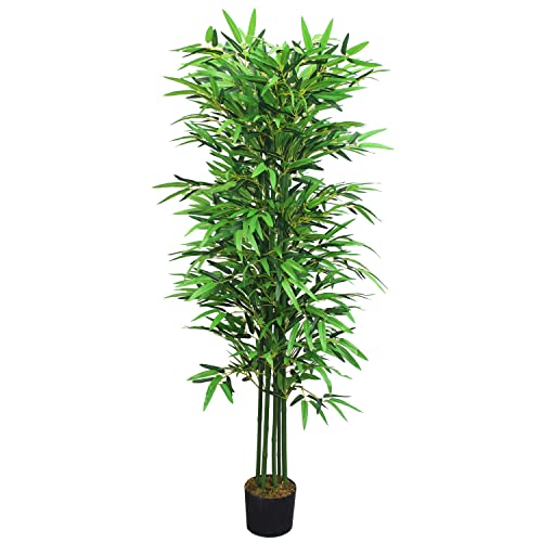 Decovego Bambus Bambus-Strauch Kunstpflanze Kunstbaum Bambusbaum Baum Künstliche Pflanze Bamboo Künstlich Echtholzstamm Innendekoration Deko 160 cm von Decovego