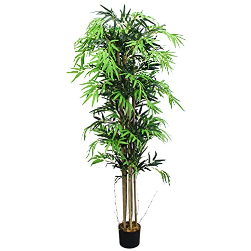 Decovego Bambus Bambus-Strauch Kunstpflanze Kunstbaum Bambusbaum Baum Künstliche Pflanze Bamboo Künstlich Echtholzstamm Innendekoration Deko 180 cm von Decovego