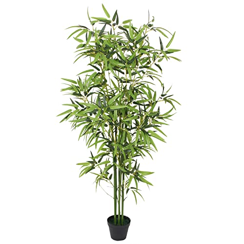 Decovego Bambus-Strauch Bambus Kunstpflanze Bambusbaum Kunstbaum Baum Künstliche Pflanze Bamboo Künstlich Echtholzstamm Innendekoration Deko 150 cm von Decovego