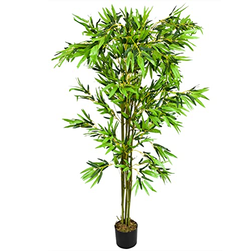 Decovego Bambus-Strauch Bambus Kunstpflanze Bambusbaum Kunstbaum Baum Künstliche Pflanze Bamboo Künstlich Echtholzstamm Innendekoration Deko 180 cm von Decovego