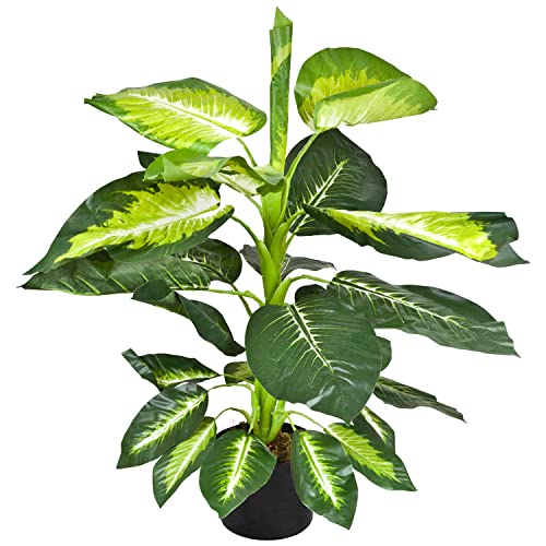 Decovego Dieffenbachie Kunstpflanze Künstliche Pflanze 75 cm Kunstblume Innendekoration Kunst Pflanze wie echt im Topf von Decovego
