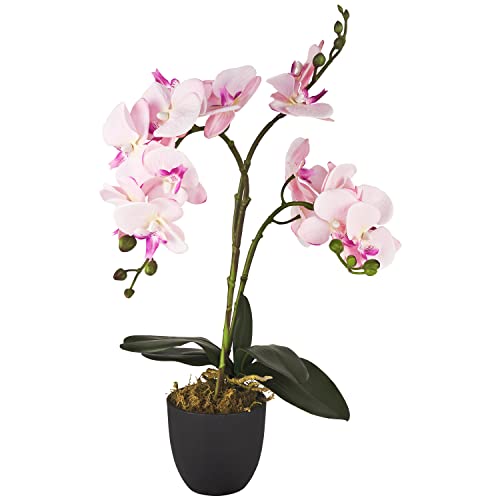 Decovego Künstliche Blumen Orchidee Orchideen Pflanzen Kunstpflanze Kunstblumen Künstlich Pflanze Rosa Pink mit Topf Deko 45 cm von Decovego