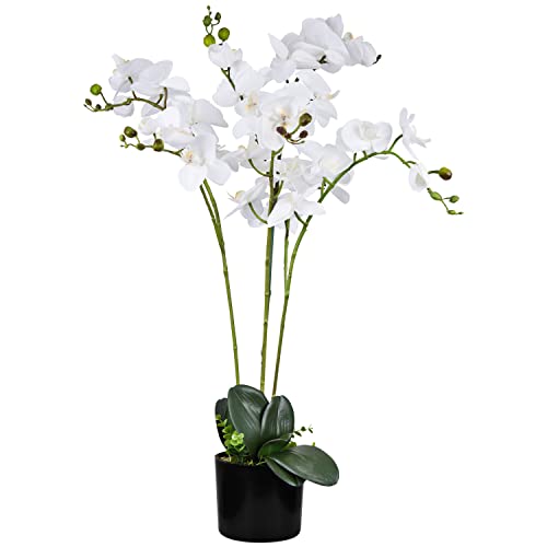 Decovego Künstliche Blumen Orchidee Orchideen Pflanzen Kunstpflanze Kunstblumen Künstlich Pflanze Weiß mit Topf Deko 75 cm von Decovego
