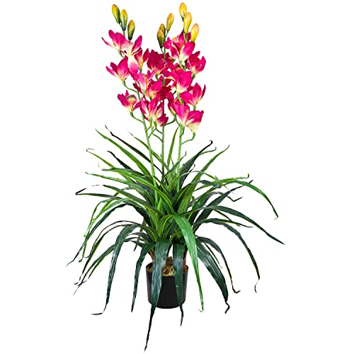 Decovego Künstliche Orchidee Kunstpflanze Künstliche Pflanze 100 cm Pink Rosa Kunstblume Innendekoration Kunst Pflanze wie echt im Topf von Decovego