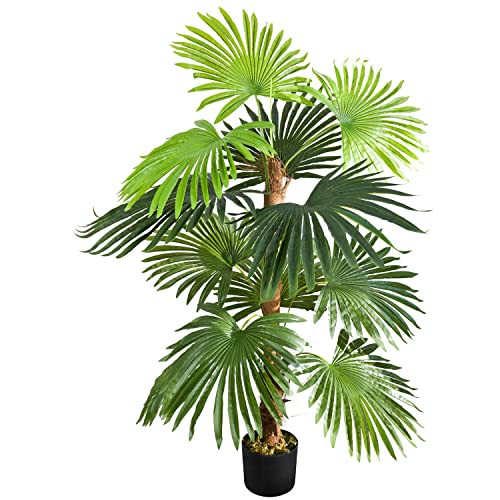 Decovego Künstliche Palme groß Kunstpalme Kunstpflanze Palme künstlich wie echt Plastikpflanze Balkon Palmenfarn Farnpalme Deko 120 cm hoch von Decovego