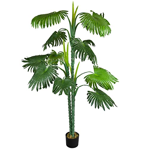 Künstliche Palme Pflanze Kunstpflanze Palmbaum Fächerpalme Deko Zimmerpflanze Kunstbaum künstlich im Kunststofftopf Plastikpflanze 150 cm Decovego von Decovego