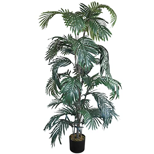 Decovego Palme Palmfarn Kunstpflanze Künstliche Pflanze 160 cm Kunstblume Kunstbaum Innendekoration Kunst Pflanze wie echt im Topf von Decovego