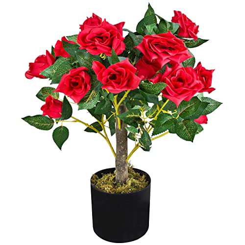Decovego Rose Rosenstock Rosenbusch Kunstpflanze Künstliche Pflanze mit Blüten Auswahl, Auswahl Rose Pflanze:Rose Modell 2 von Decovego
