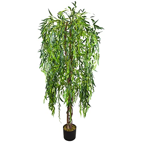 Weide Weidenbaum Kunstpflanze Künstliche Pflanze 180 cm Kunstbaum Innendekoration Kunst Pflanze wie echt im Topf Decovego von Decovego