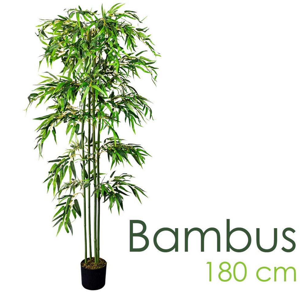 Kunstbambus Bambus Kunstpflanze Kunstbaum Künstliche Pflanze mit Echtholz 180 cm, Decovego von Decovego