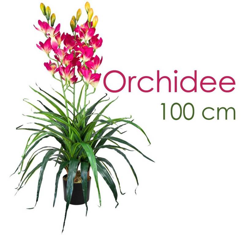 Kunstorchidee Künstliche Orchidee Kunstpflanze Pflanze Rosa Kunstblume Topf 100 cm, Decovego von Decovego