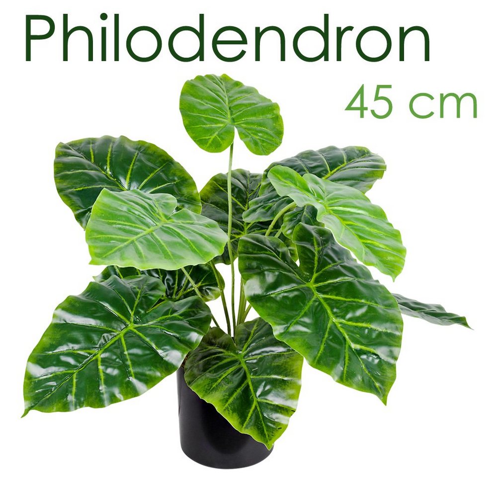 Künstliche Zimmerpflanze Aronstab Arum Taro Philodendron Kunstpflanze Künstliche Pflanze 45cm, Decovego von Decovego