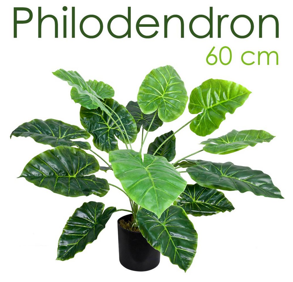 Künstliche Zimmerpflanze Aronstab Arum Taro Philodendron Kunstpflanze Künstliche Pflanze 60 cm, Decovego von Decovego