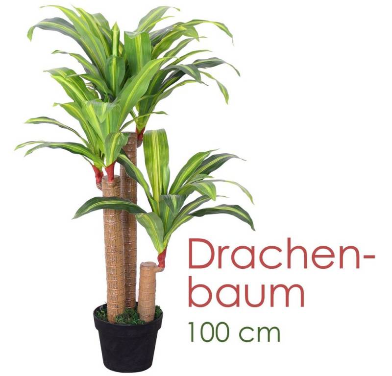 Kunstbaum Drachenbaum Kunstpflanze Kunstbaum Künstliche Pflanze mit Topf 100 cm, Decovego von Decovego