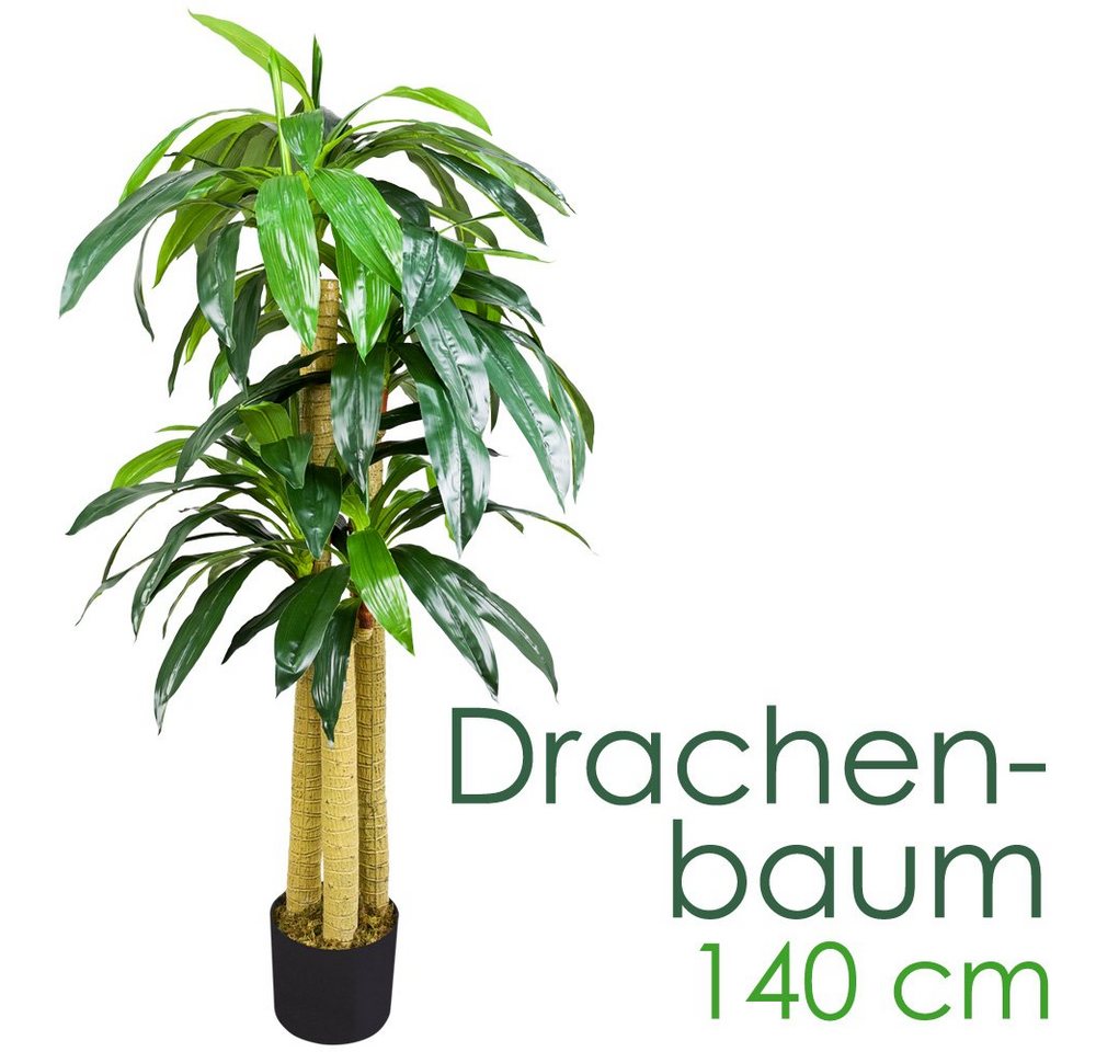 Kunstbaum Drachenbaum Kunstpflanze Kunstbaum Künstliche Pflanze mit Topf 140 cm, Decovego von Decovego